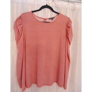 Adrianna Papell Blouse Top XL Red & White Puff Sleeve L/S Stretch Shirt